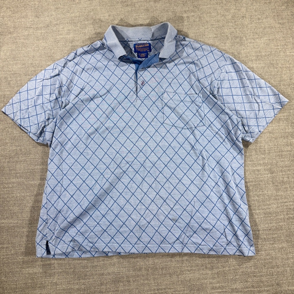 Pendleton Polo Shirt Mens XL Blue Diamond Grid Mercerized Cotton Excellent